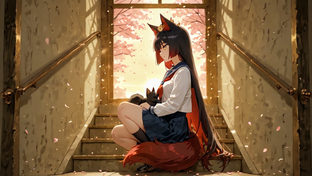 Hero — sakura petals + golden light.